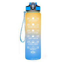 Fitness Sport water bottle BPA Free Leakproof Tritian Portable Reusable Motivational Water Bottle with Time Marker & Straw